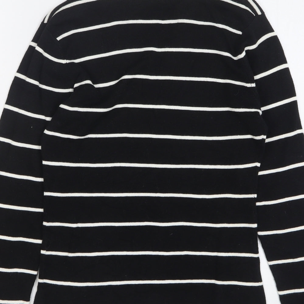Style Collection Womens Black Collared Striped Ramie Pullover Jumper Size 12