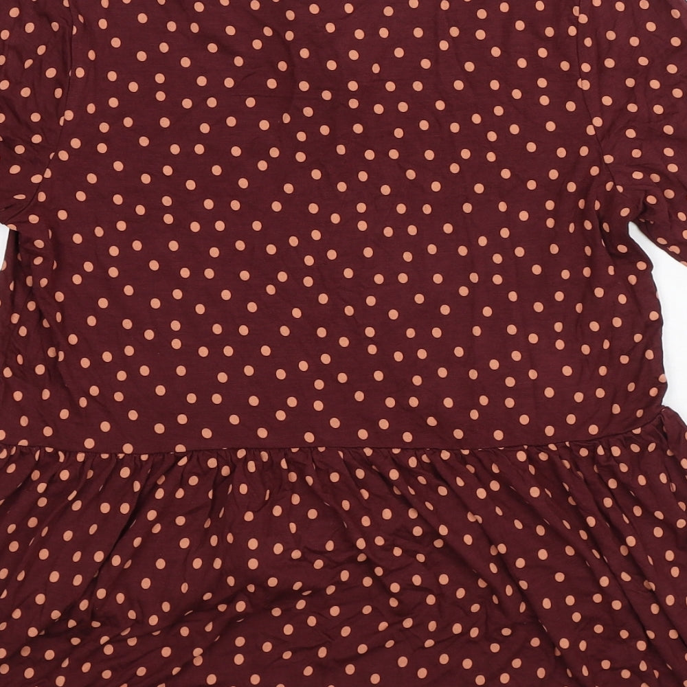 NEXT Womens Red Polka Dot Viscose Basic Blouse Size 8 Round Neck