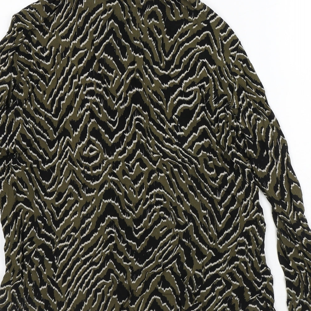MNG Womens Green Animal Print Polyester Basic Blouse Size S Collared
