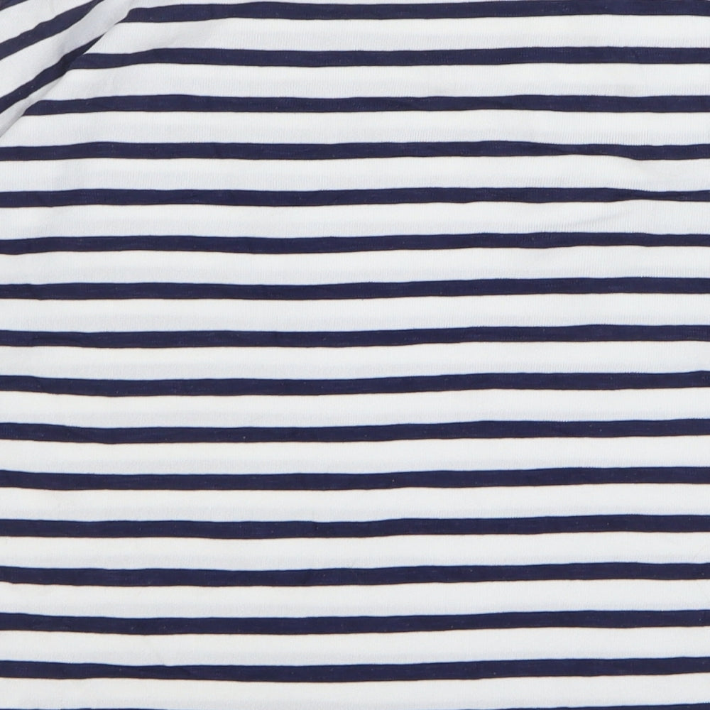 South Womens Blue Striped Polyester Basic T-Shirt Size 10 Round Neck