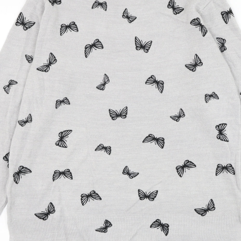 Marks & Spencer Womens Grey Round Neck Geometric Acrylic Pullover Jumper Size 12 - Butterfly