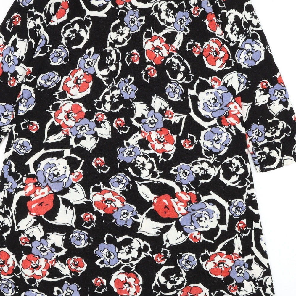 Papaya Womens Black Round Neck Floral Acrylic Pullover Jumper Size 12