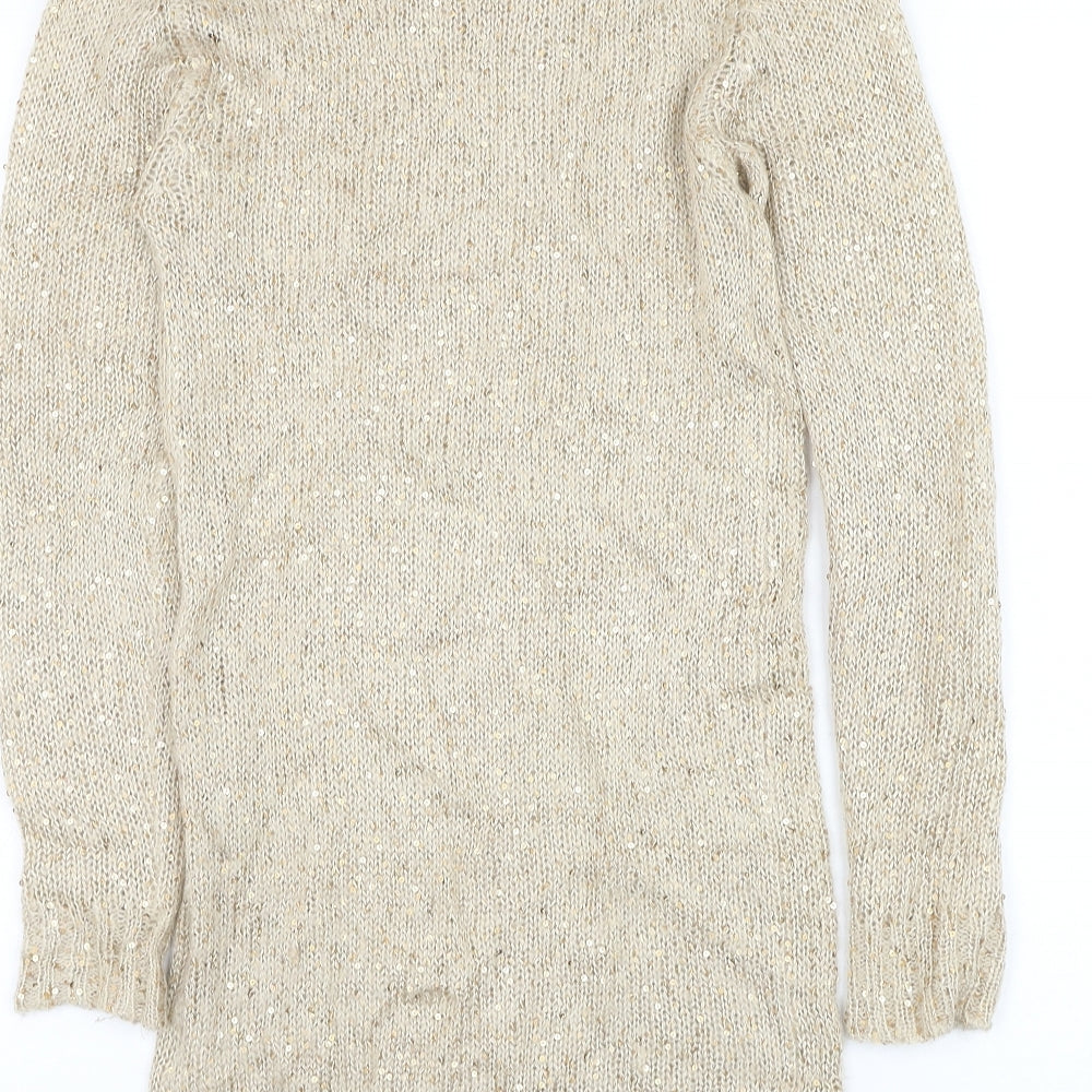 Izabel London Womens Gold Round Neck Acrylic Pullover Jumper Size 8