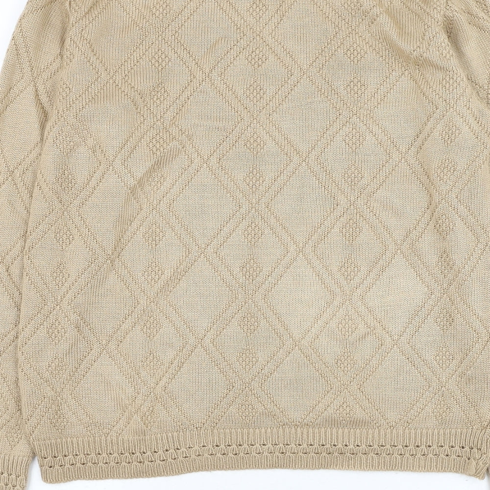 Beaumonde Womens Brown Round Neck Argyle/Diamond Acrylic Pullover Jumper Size 14