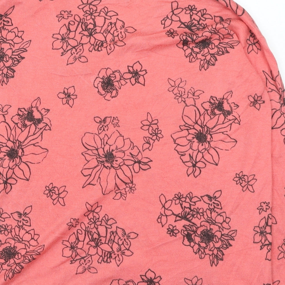 Marks & Spencer Womens Pink V-Neck Floral Acrylic Pullover Jumper Size S
