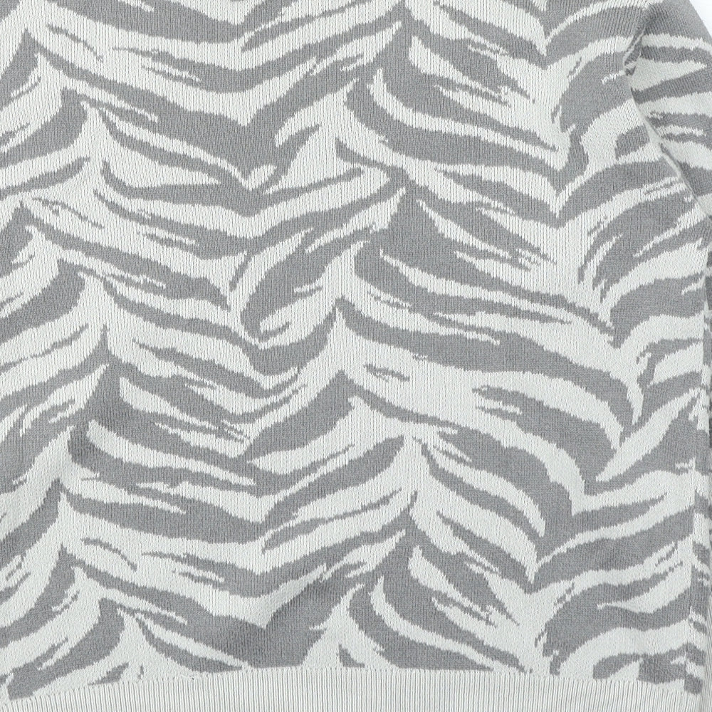 Principles Womens Grey High Neck Animal Print Acrylic Pullover Jumper Size 12 - Zebra Print