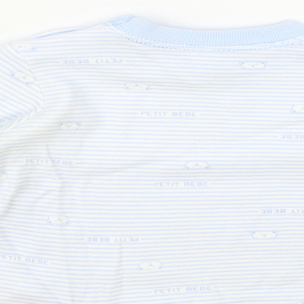 Marks & Spencer Baby Blue Striped Cotton Basic T-Shirt Size 3-6 Months Crew Neck Snap - Bear Print