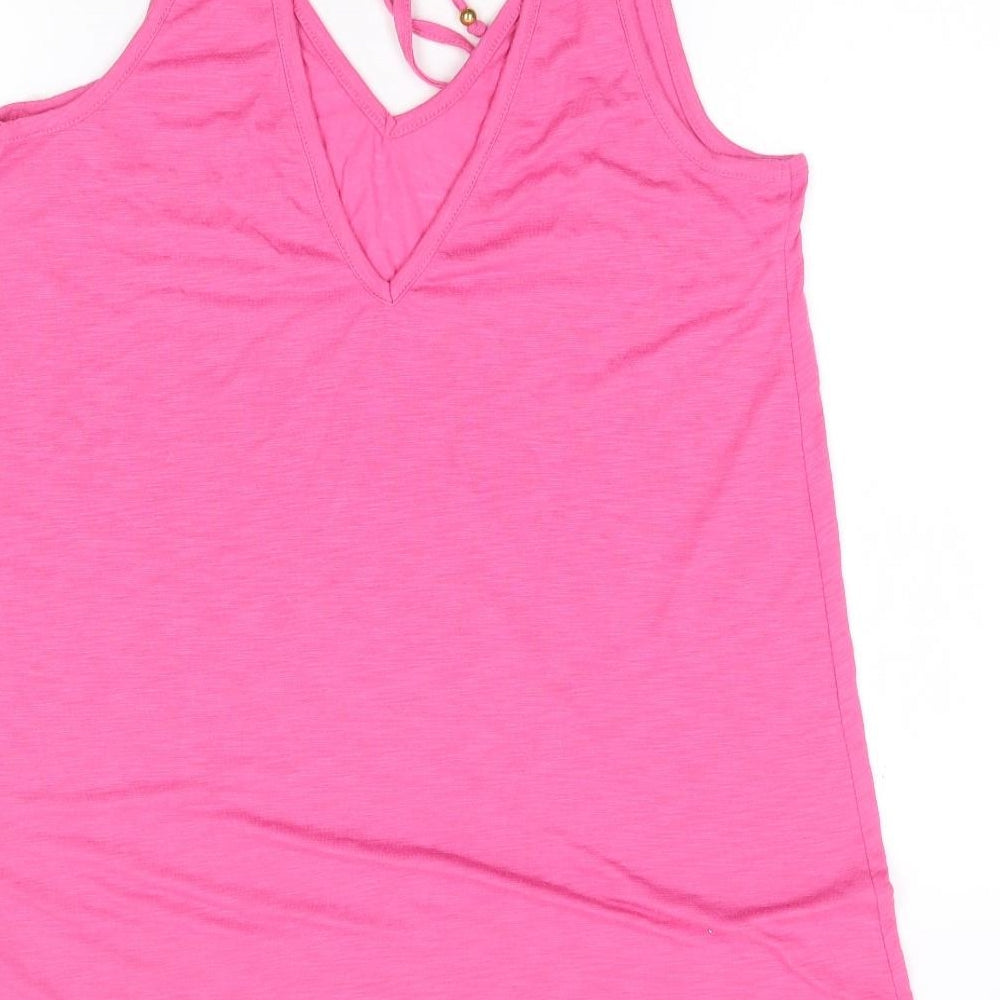 Preworn Womens Pink Polyester Basic Tank Size S V-Neck