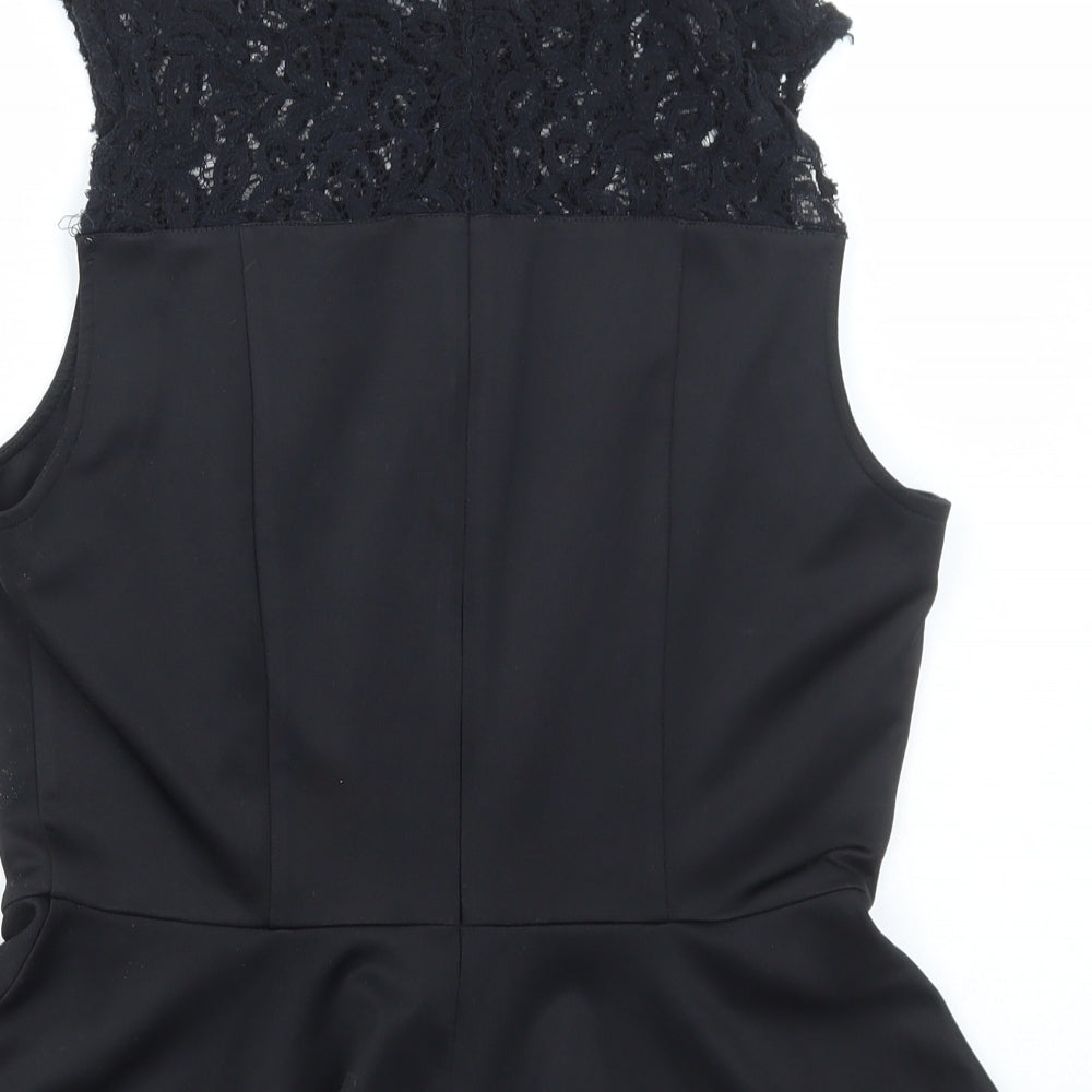 Only Womens Black Polyester Basic Blouse Size 14 Round Neck - Lace Detail, Peplum