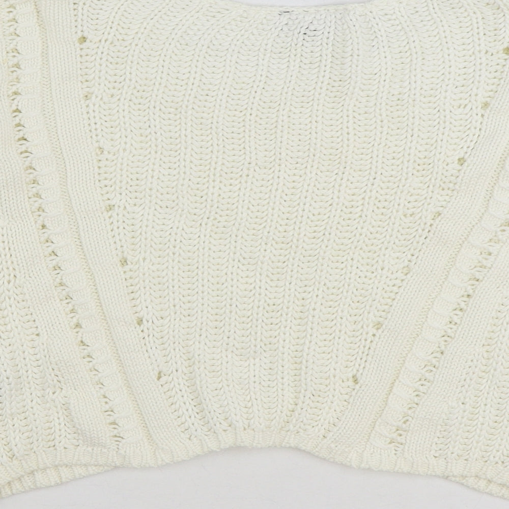 Topshop Womens White Scoop Neck Cotton Pullover Jumper Size 8