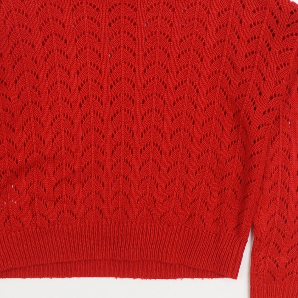 Divided by H&M Womens Red Round Neck Acrylic Pullover Jumper Size XS