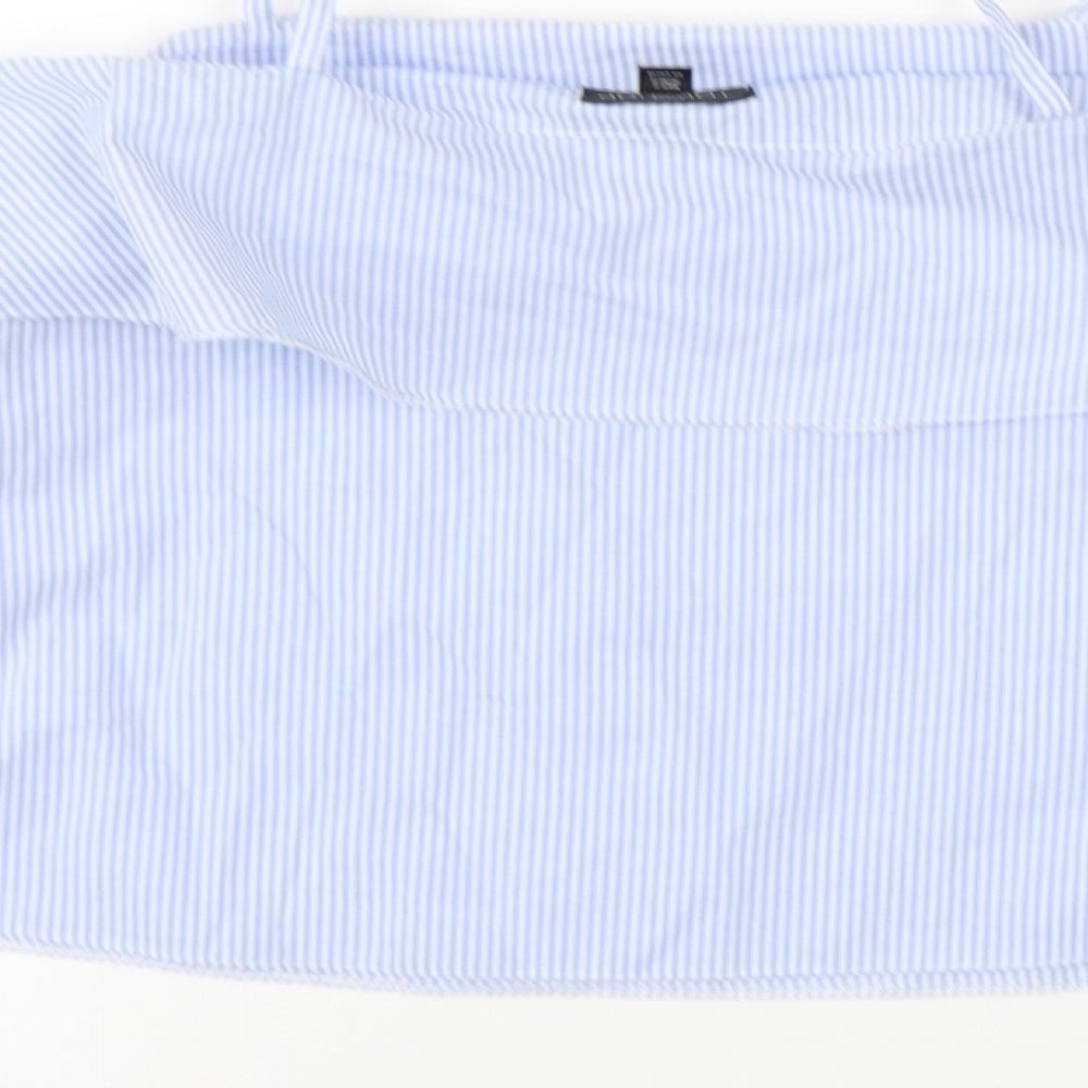 Topshop Womens Blue Striped Cotton Cropped Blouse Size 4 Square Neck