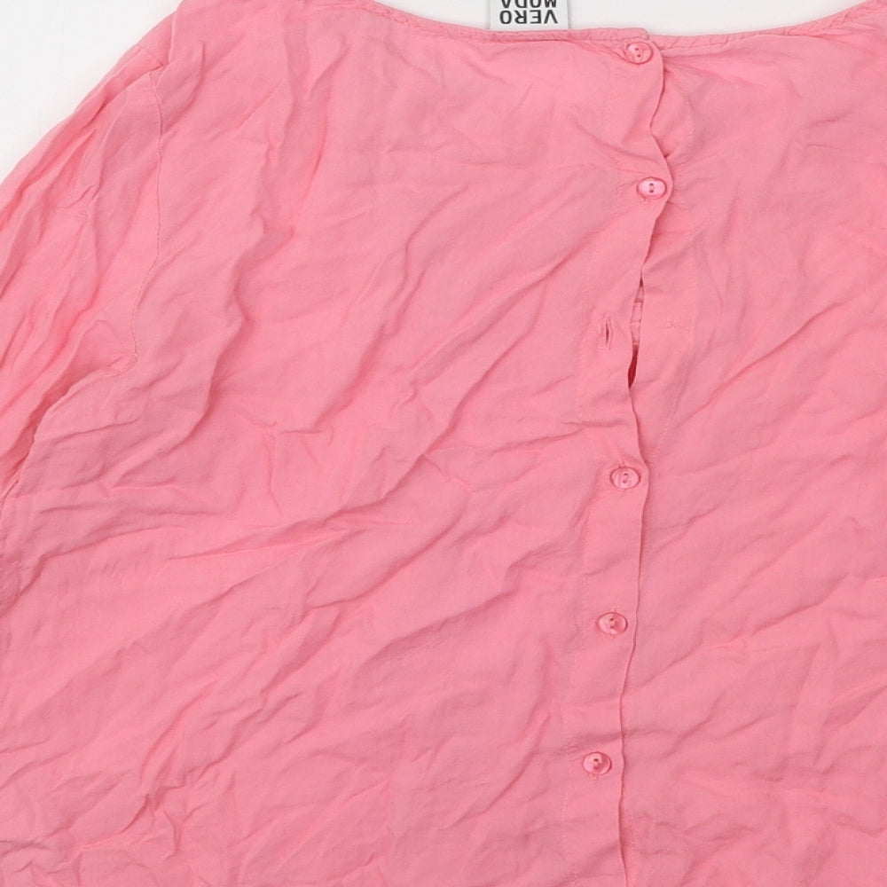 VERO MODA Womens Pink Geometric Viscose Basic Button-Up Size XS Round Neck