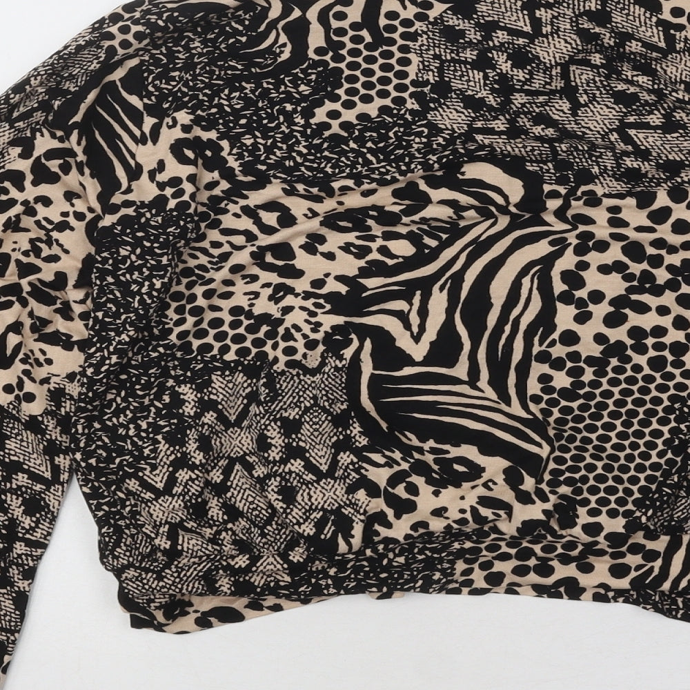 Roman Womens Black V-Neck Animal Print Viscose Pullover Jumper Size 12
