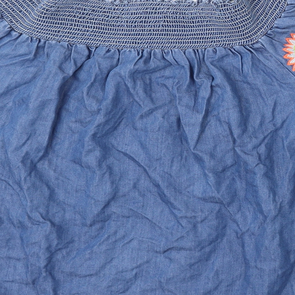 Very Girls Blue Floral Cotton Basic Blouse Size 14 Years Round Neck