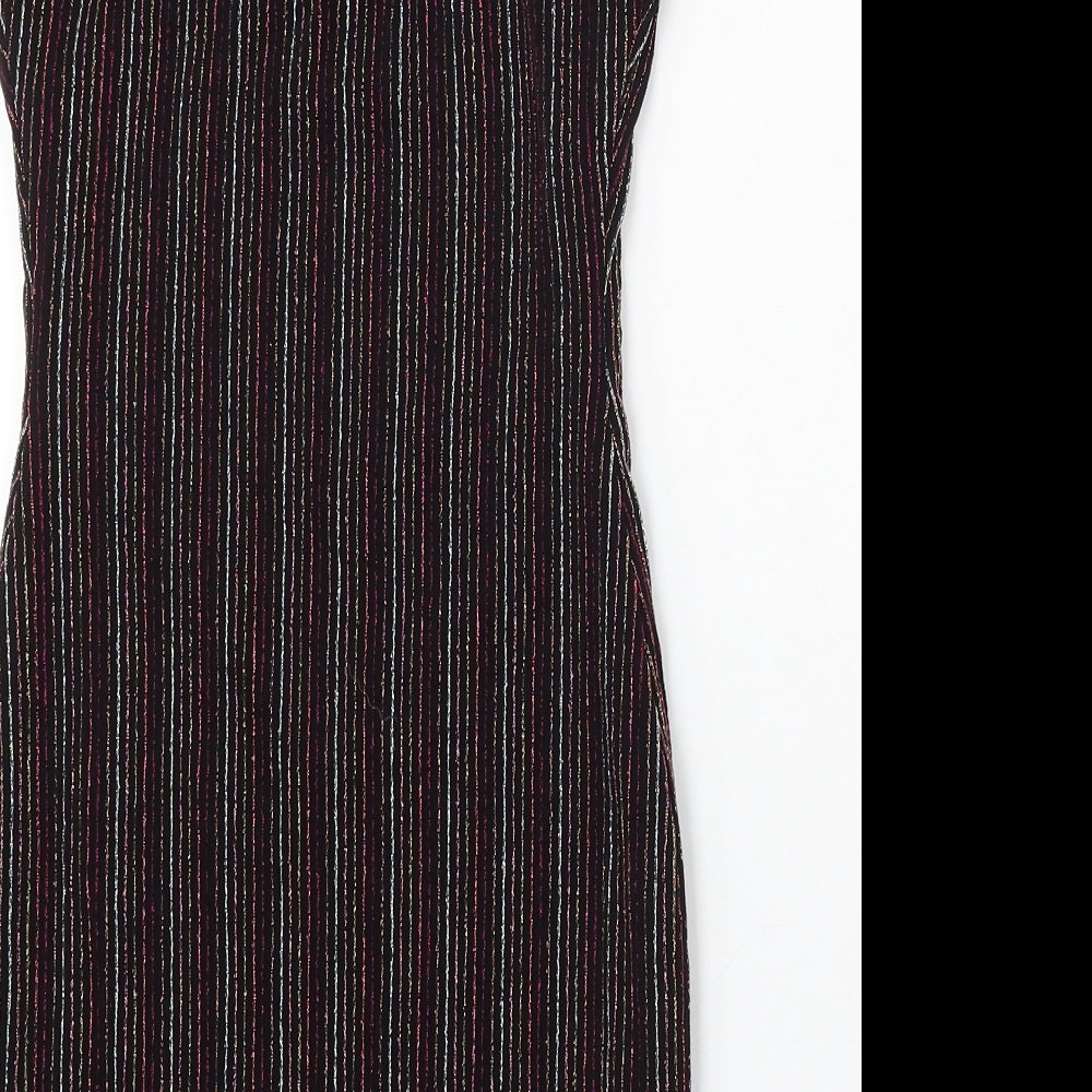 FOREVER 21 Womens Black Striped Polyester Bodycon Size S Round Neck