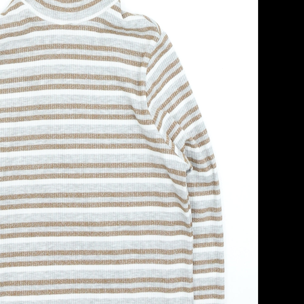 Marks and Spencer Womens Multicoloured Roll Neck Striped Polyester Pullover Jumper Size 14