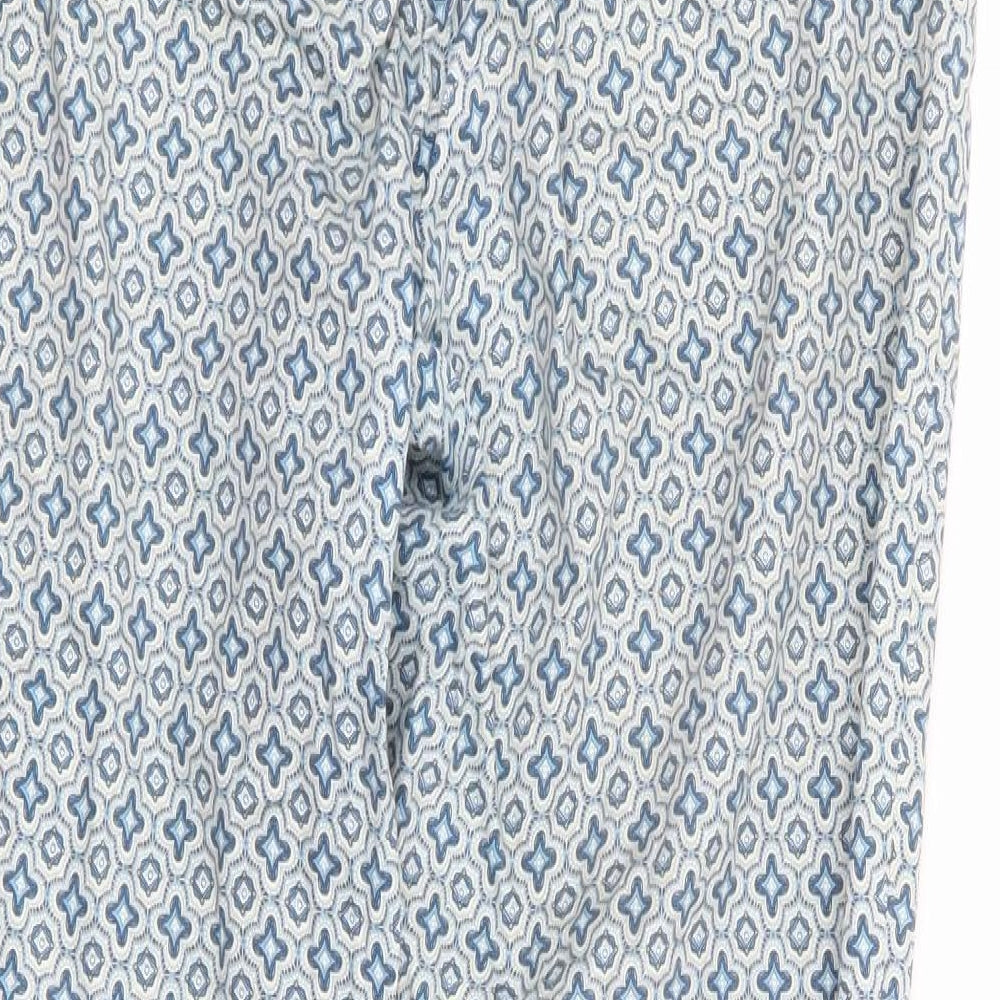 H&M Womens Blue Geometric Cotton Trousers Size 10 L28 in Regular Zip