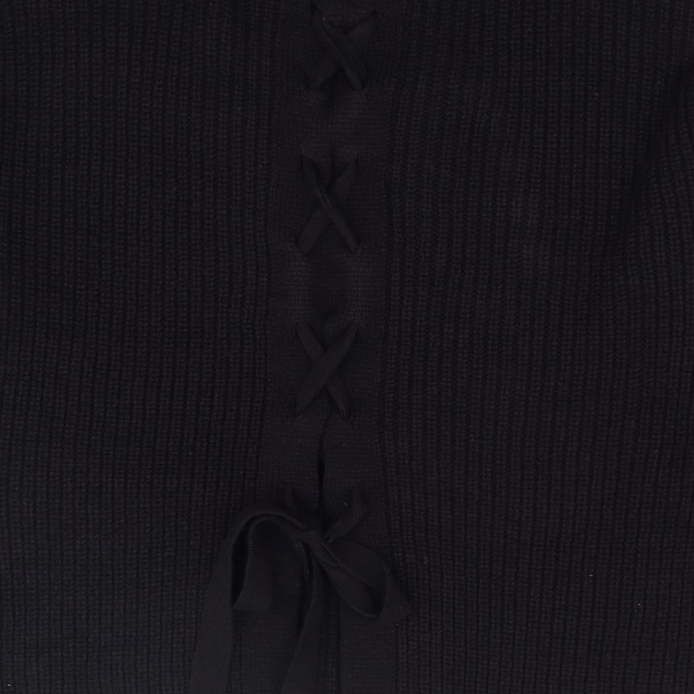 Dorothy Perkins Womens Black Round Neck Acrylic Pullover Jumper Size 14 - Tie Back Detail