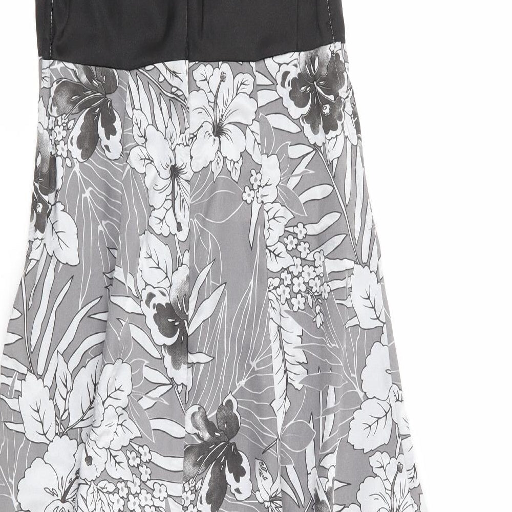 Preworn Womens Silver Floral Polyester Fit & Flare Size 8 Off the Shoulder Zip