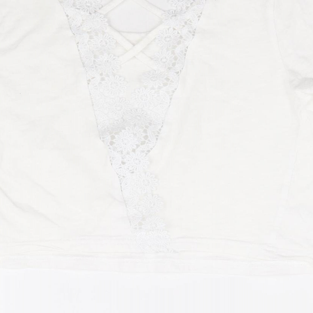 Preworn Womens White Polyester Cropped T-Shirt Size XS Scoop Neck - Cross Back