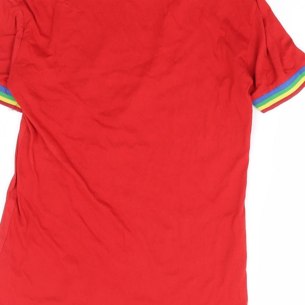 Daisy Street Womens Red Polyester Ringer T-Shirt Size 6 Round Neck - Rainbow Trim