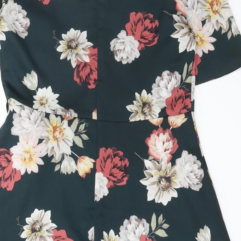 New Look Womens Multicoloured Floral Polyester Fit & Flare Size 10 V-Neck Zip