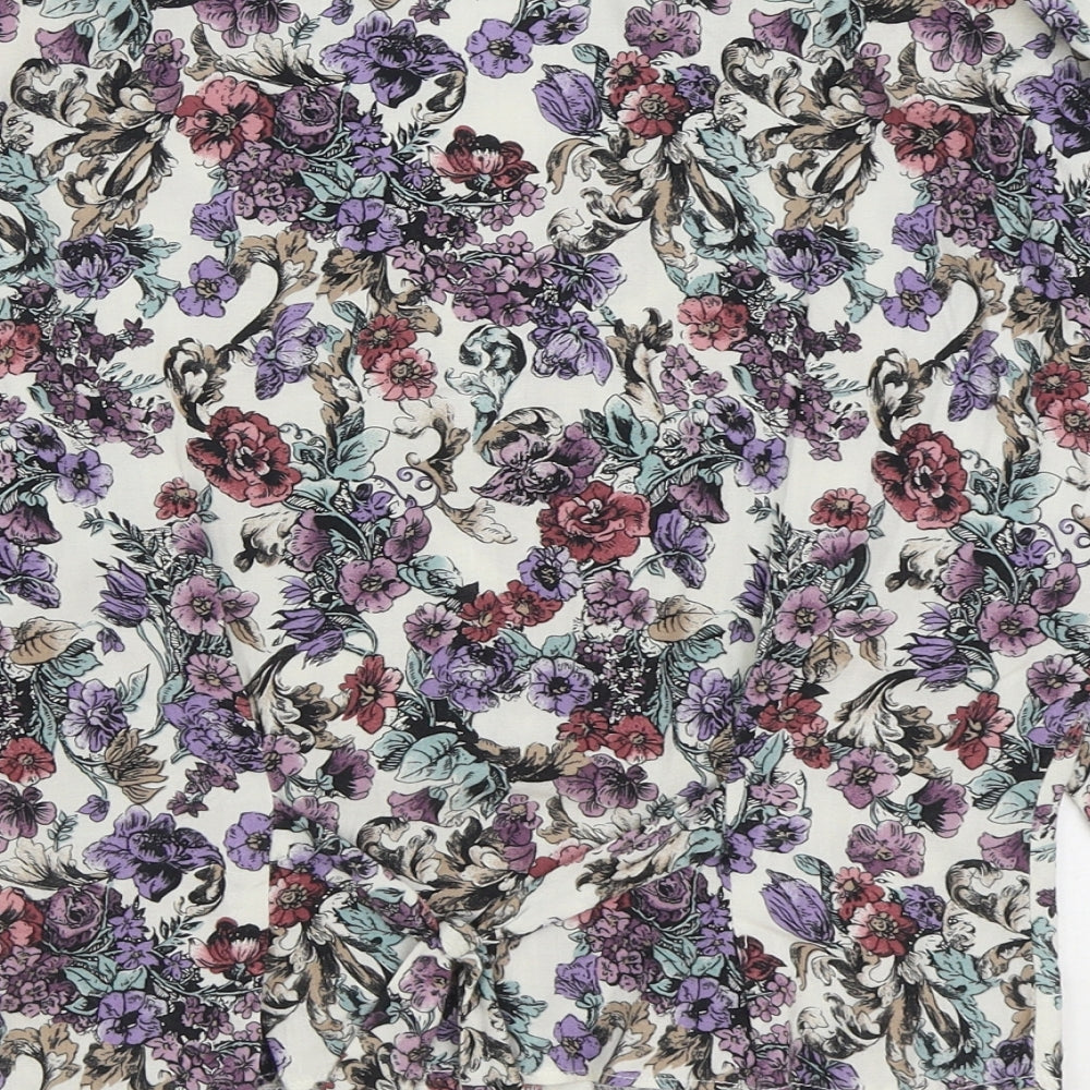 Fashion Womens Multicoloured Floral Viscose Basic Button-Up Size 12 V-Neck