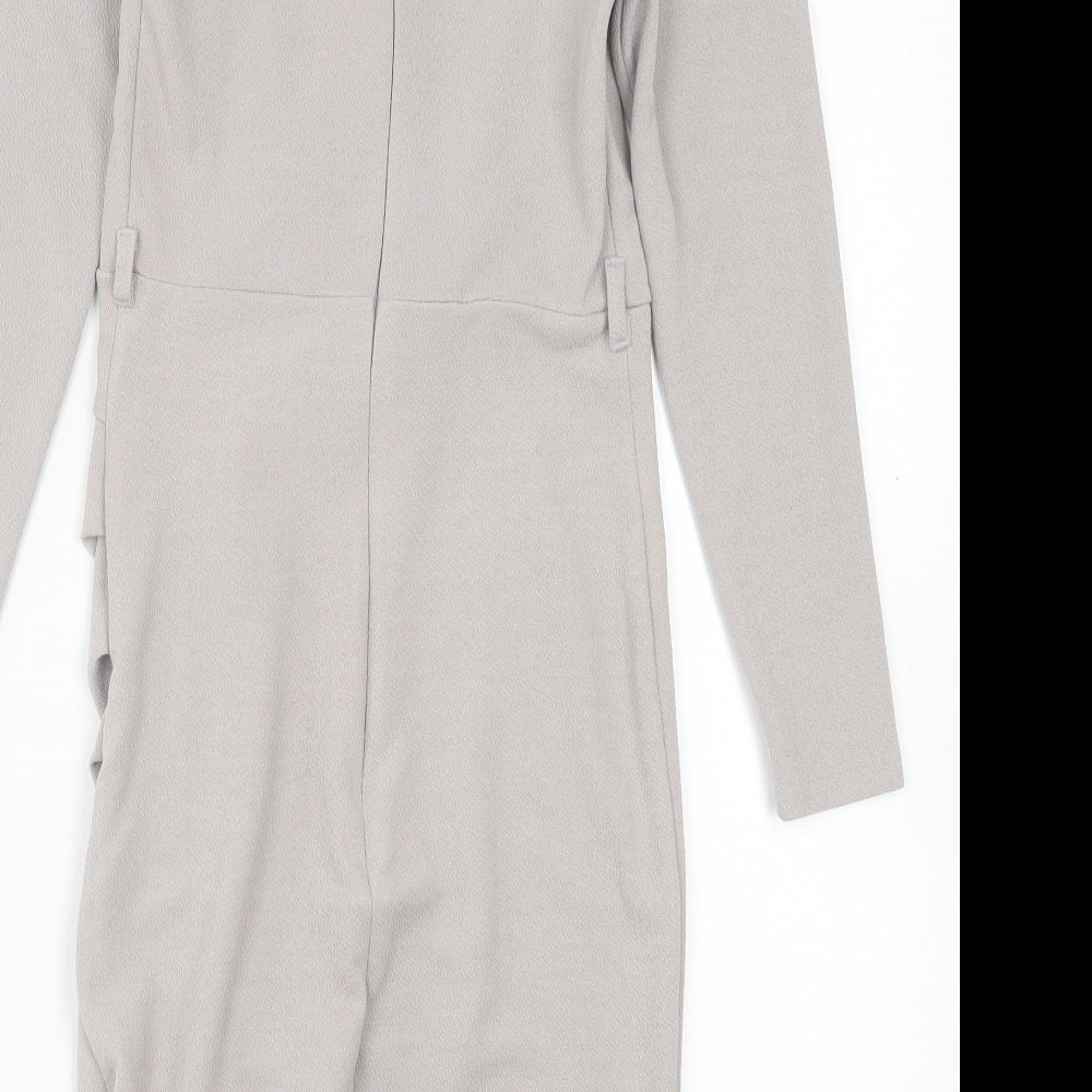 New Look Womens Grey Polyester Pencil Dress Size 8 V-Neck Zip