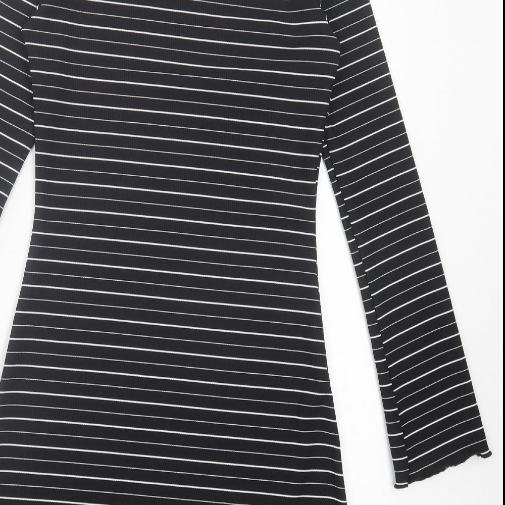 Miss Selfridge Womens Black Striped Polyester A-Line Size 8 High Neck Pullover