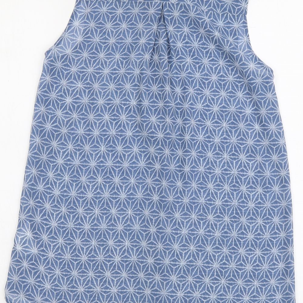 H&M Womens Blue Geometric Polyester Basic Button-Up Size XS Collared