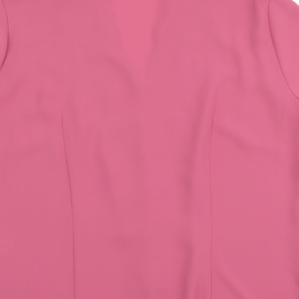 Marks & Spencer Womens Pink Floral Polyester Basic Button-Up Size 14 V-Neck