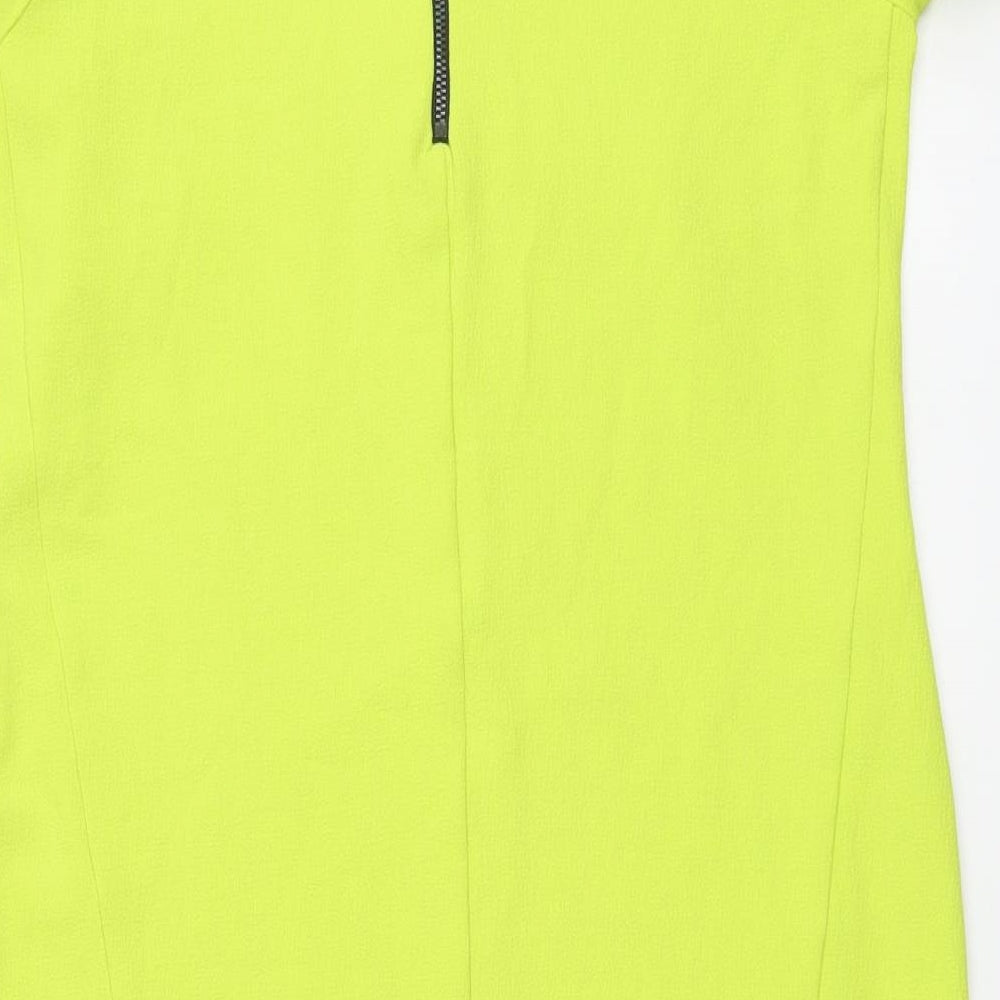 Topshop Womens Green Polyester Bodycon Size 8 Round Neck Zip