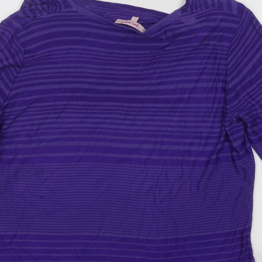 Per Una Womens Purple Round Neck Striped Viscose Pullover Jumper Size 12