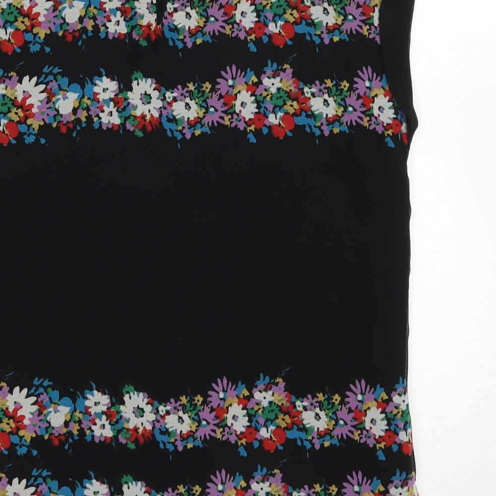 Oasis Womens Black Floral Polyester Basic Blouse Size 10 Boat Neck