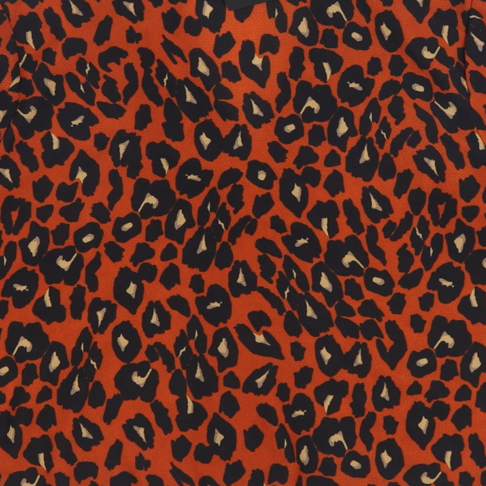 New Look Womens Orange Animal Print Polyester Basic Button-Up Size 8 Collared