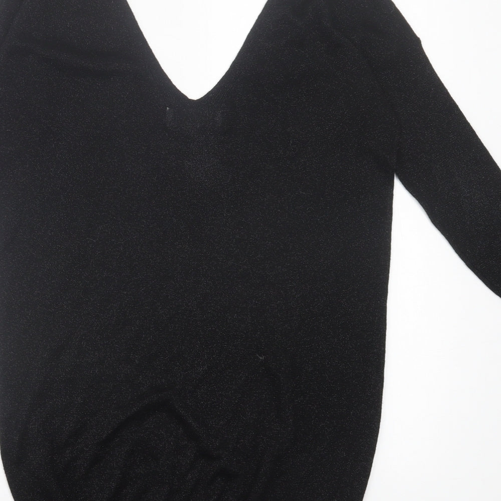 NEXT Womens Black Viscose Basic T-Shirt Size 6 V-Neck