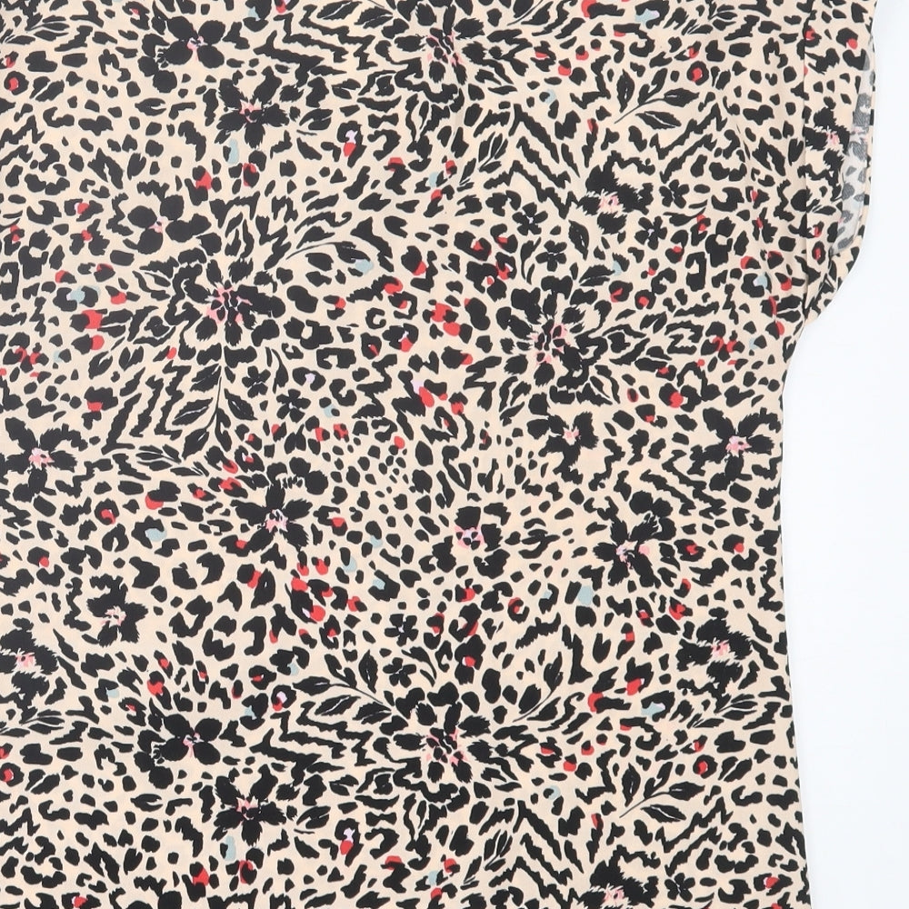 Dunnes Stores Womens Brown Animal Print Polyester Basic T-Shirt Size XS V-Neck - Leopard Print