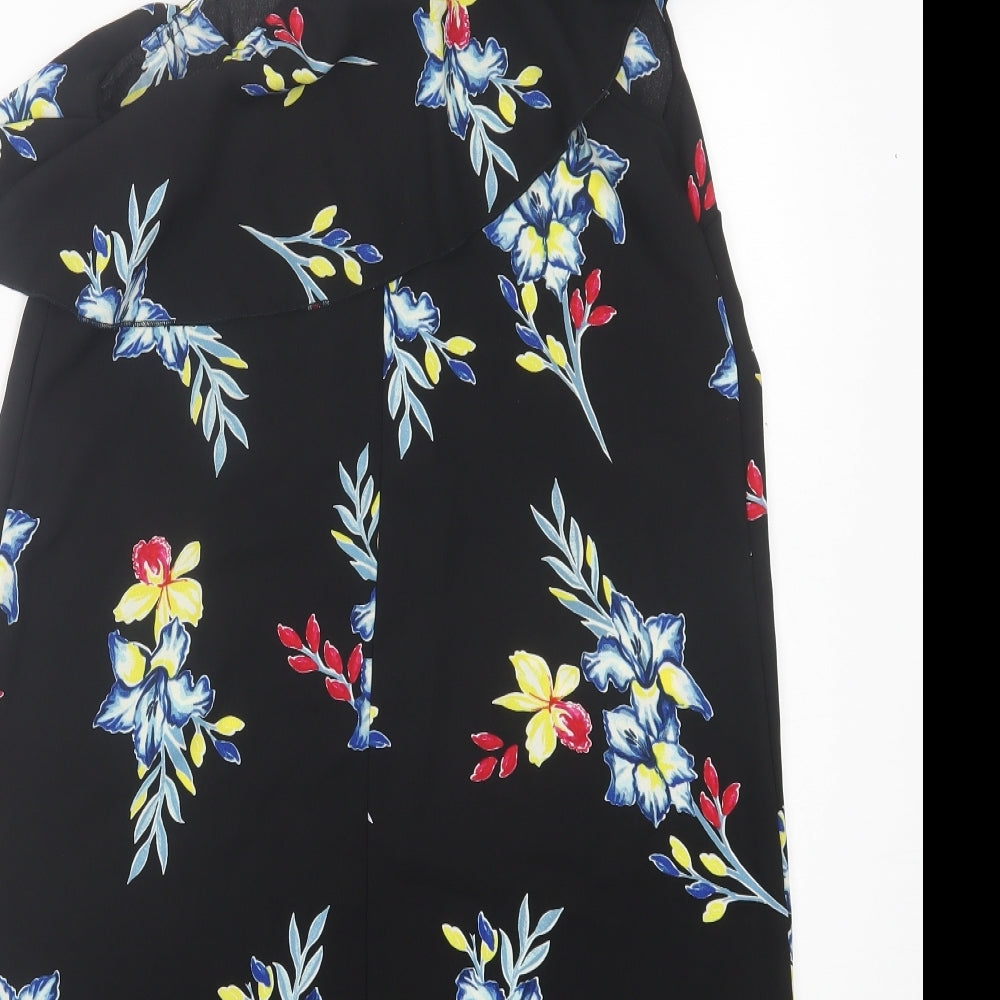 New Look Womens Black Floral Polyester A-Line Size 10 One Shoulder Pullover