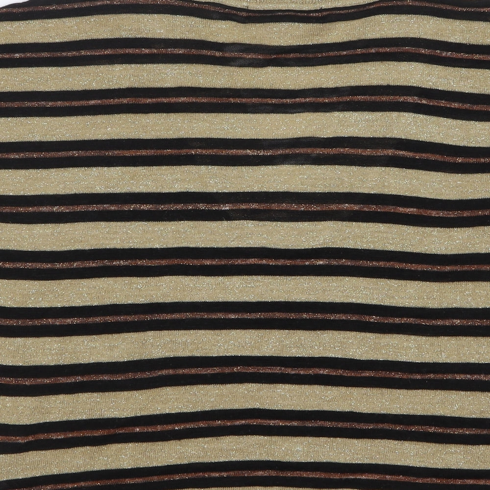 NEXT Womens Beige V-Neck Striped Acrylic Pullover Jumper Size M