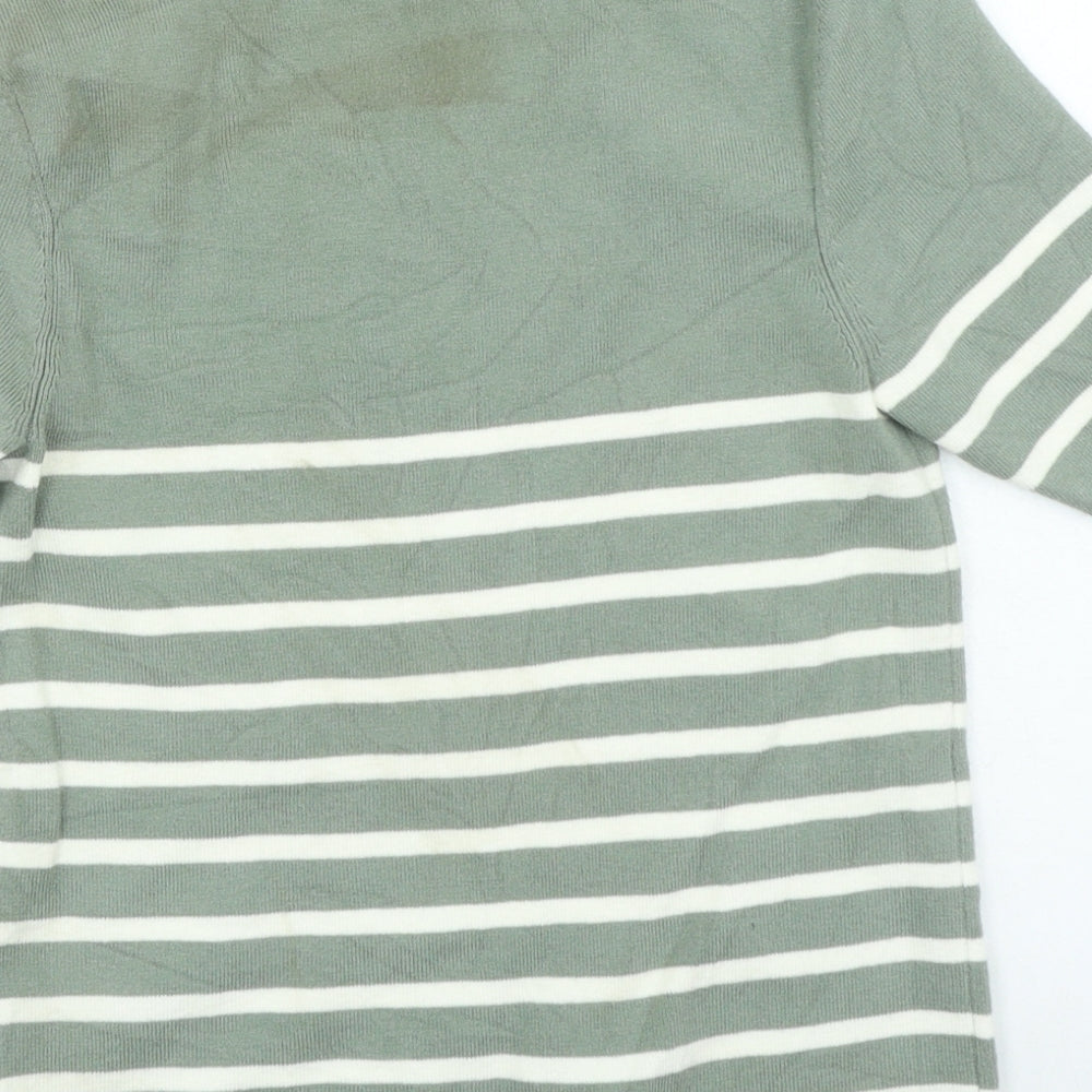 Marks & Spencer Womens Green Square Neck Striped Acrylic Pullover Jumper Size 10