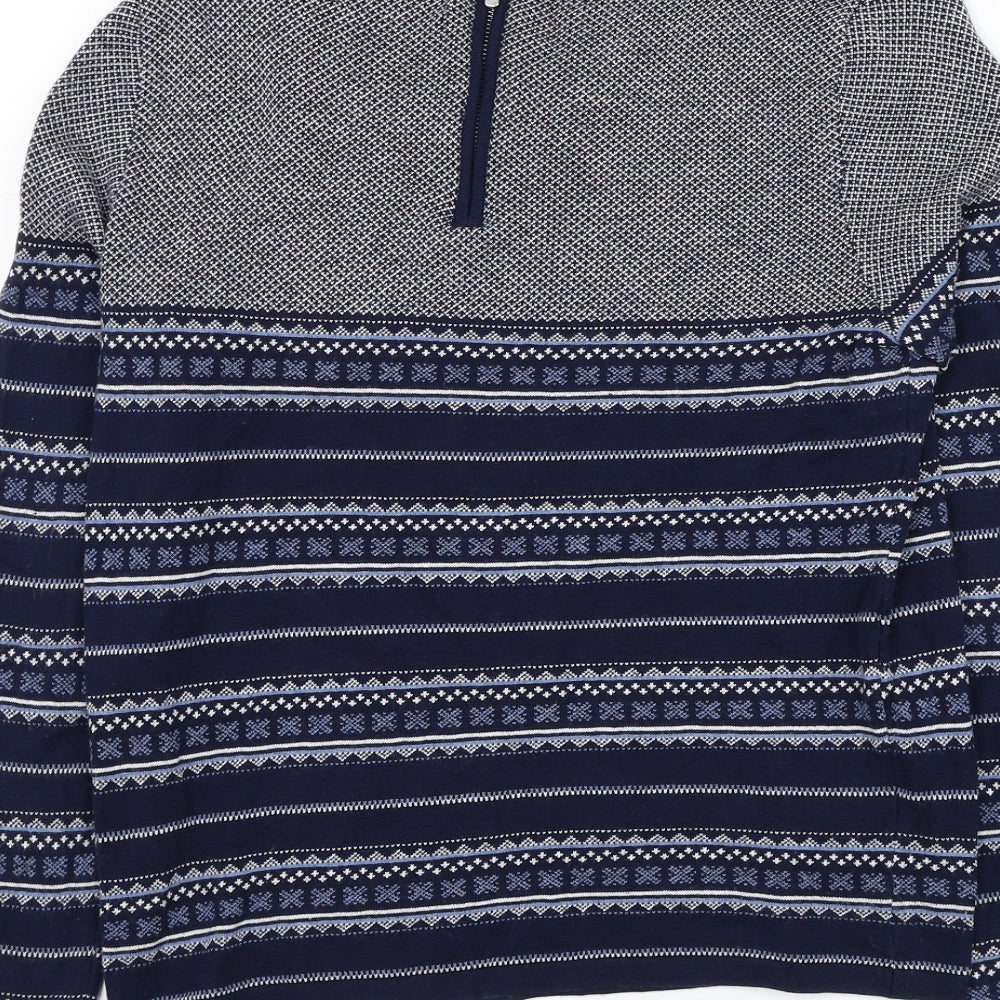 NEXT Womens Blue Round Neck Geometric Cotton Pullover Jumper Size 8