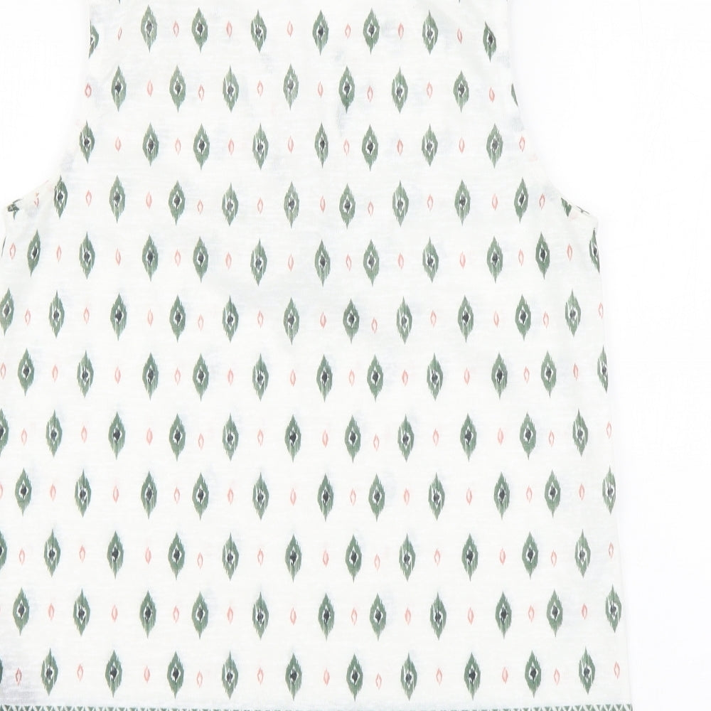 Principles Womens White Geometric Polyester Basic Tank Size 10 V-Neck