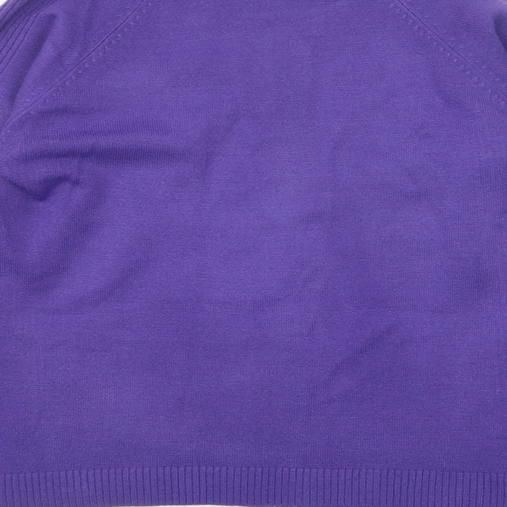 Text Womens Purple High Neck Cotton Pullover Jumper Size L