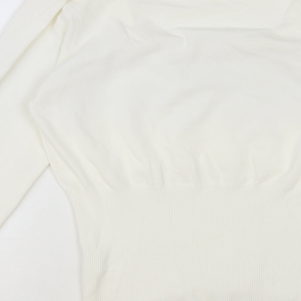Statement Womens White Scoop Neck Viscose Pullover Jumper Size 14 - 3D Flowers
