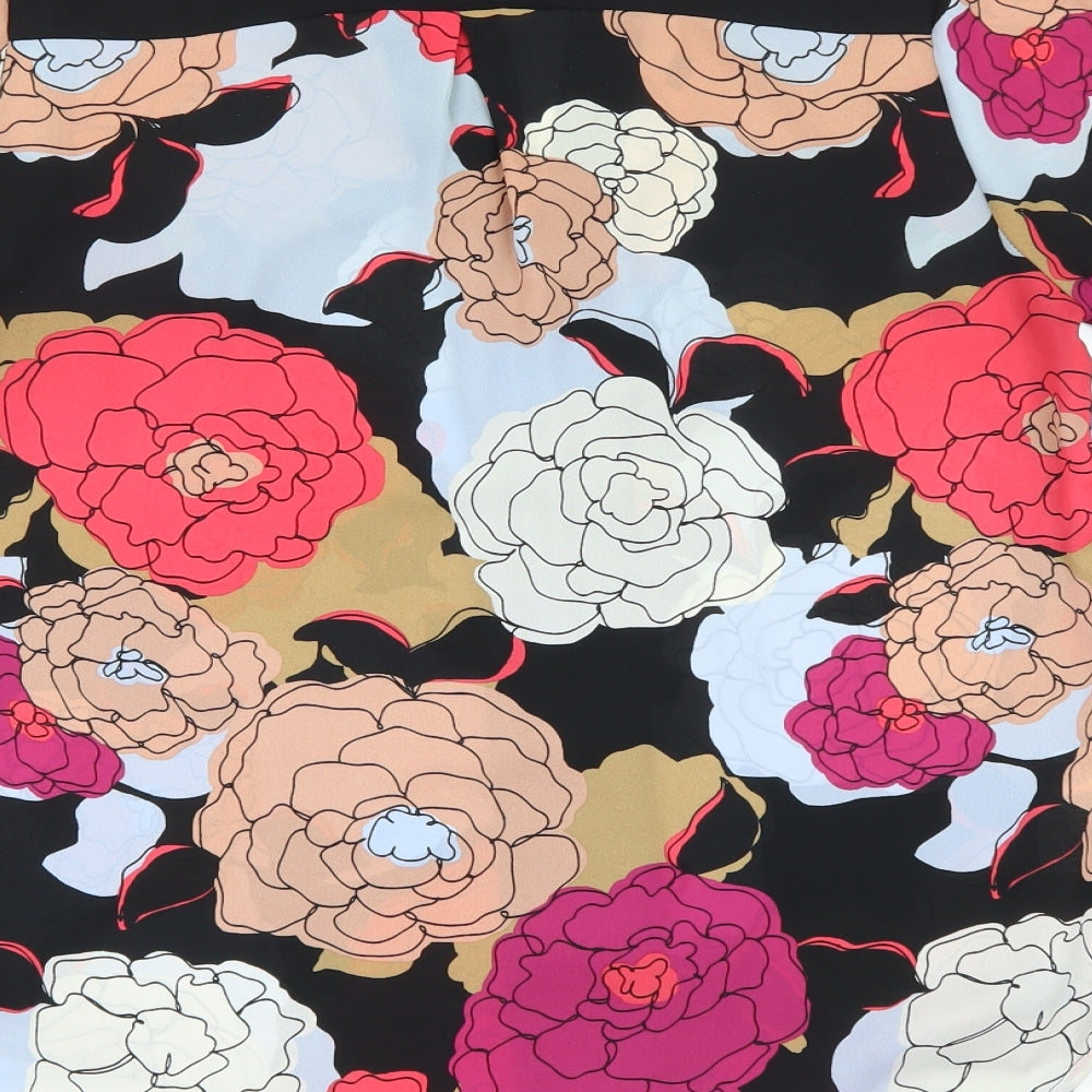 NEXT Womens Black Floral Polyester Basic Blouse Size 8 V-Neck
