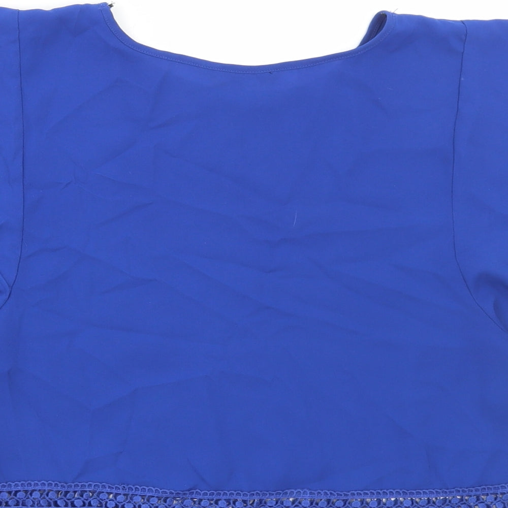New Look Womens Blue Polyester Basic Blouse Size 6 Boat Neck - Lace Fringe