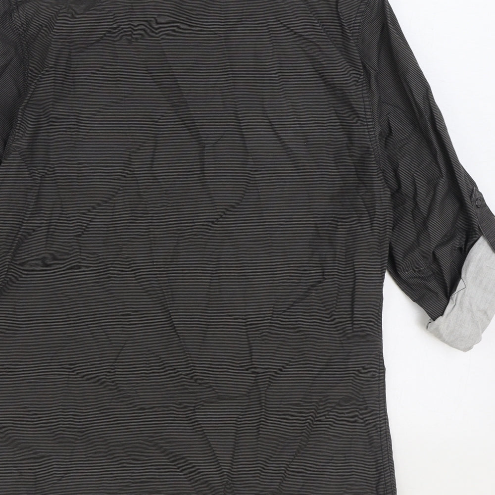 River Island Mens Grey Cotton Button-Up Size S Collared Snap