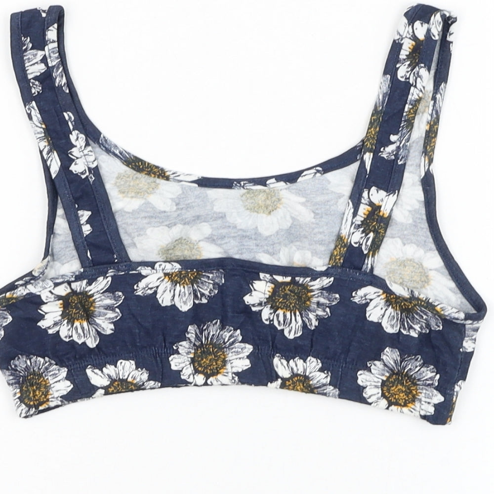 Brave Soul Womens Blue Floral Cotton Cropped Tank Size S Scoop Neck - Daisy