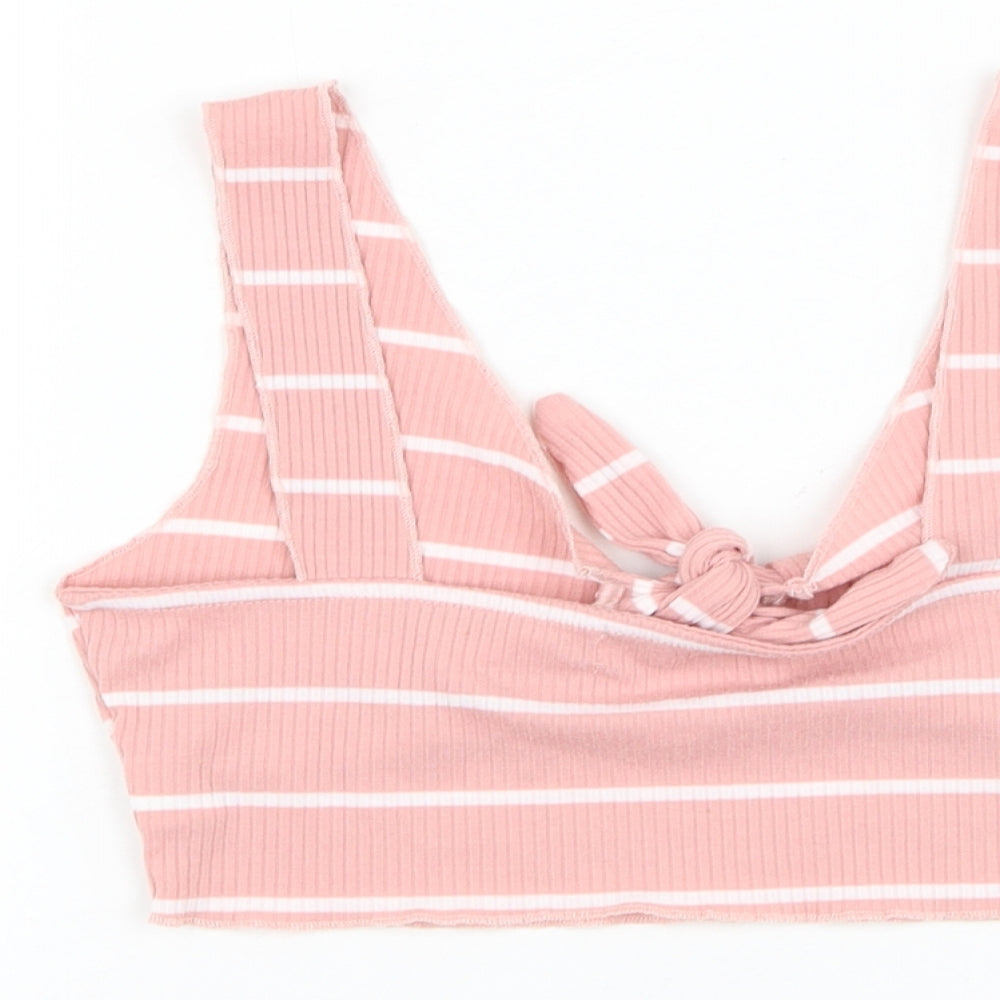 ROMWE Womens Pink Striped Cotton Cropped Tank Size XS V-Neck